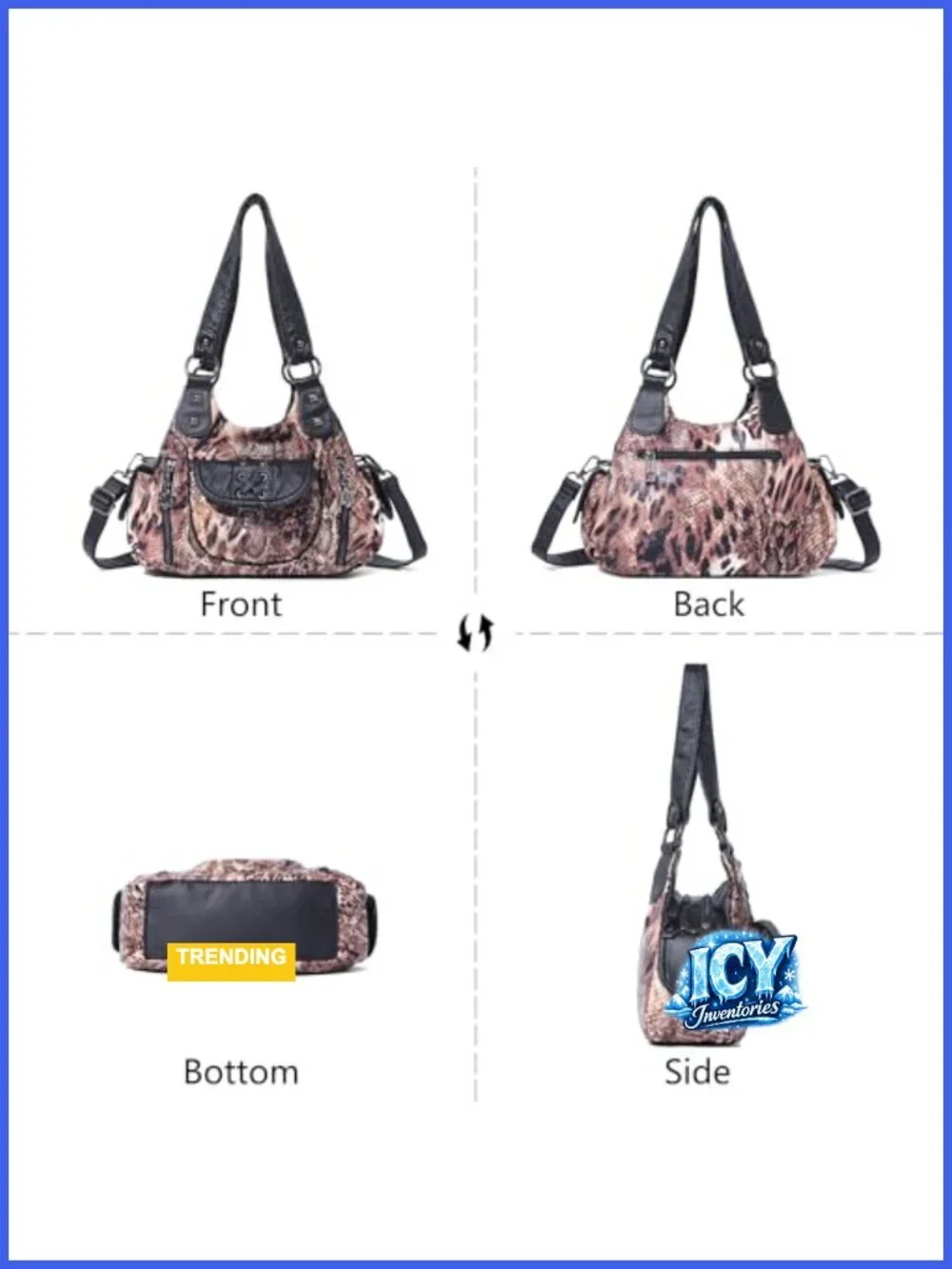 Vegan Leather Hobo Shoulder Bag Multi-Pocket Crossbody Purse